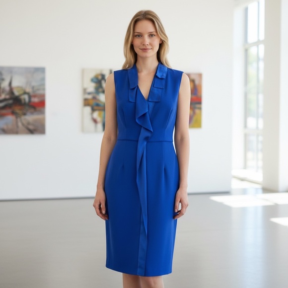 TAHARI LAGOON BLUE LILLY SPRING SUMMER DRESS US SZ 4 NWT - Picture 1 of 7